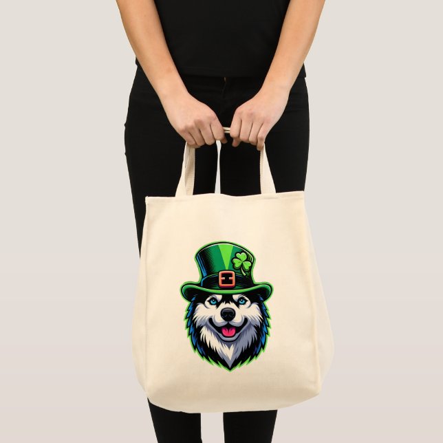 Bolsa Tote Dia de São Patrício Irlandês Shamrock Siberian Hus (Frente (produto))