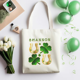Bolsa Tote Dia de São Patrício Irlandês Trevos Verdes e Ferra