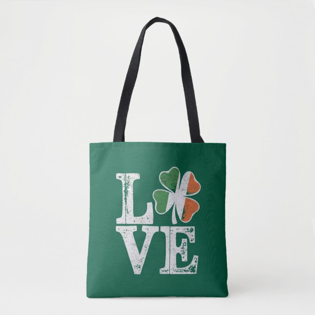 Bolsa Tote Dia de São Patrício Love Lucky Irish Shamrock Gree (Frente)