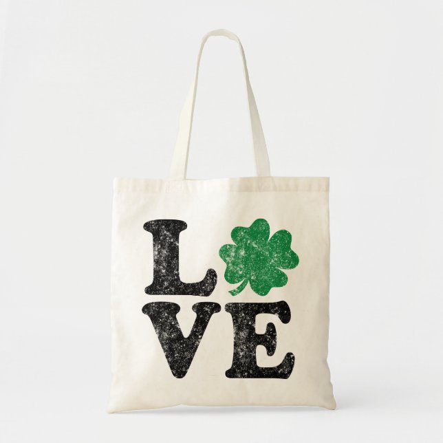 Bolsa Tote Dia de São Patrício LOVE Shamrock Irish (Frente)