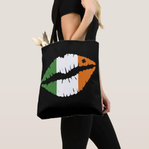 Bolsa Tote Dia de São Patrício Lucky Shamrock Lábios irlan