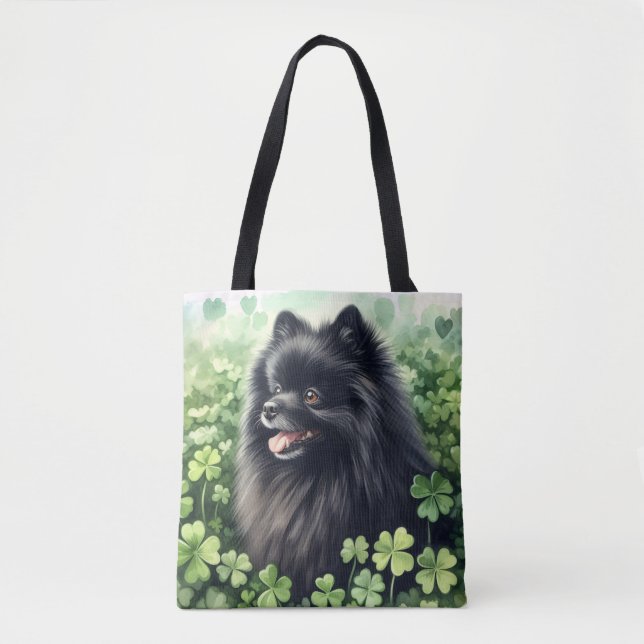 Bolsa Tote Dia de São Patrício Pomerano Preto (Frente)