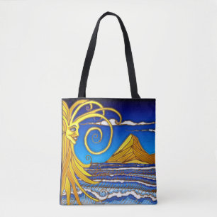 Bolsa Tote Dia do Sol na Pintura em Aquarela da Praia