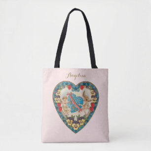 Bolsa Tote Dia dos Namorados Antigo, Anjos Vintage em um Cora