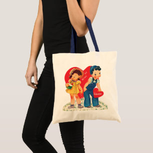 Bolsa Tote Dia dos Namorados Retrô, Corações de Menina e Meni