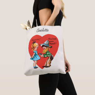 Bolsa Tote Dia dos Namorados retrô, Cowboy Vintage com Garota