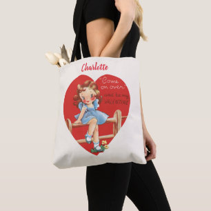 Bolsa Tote Dia dos Namorados Retrô, Garota Antiga em uma Cerc