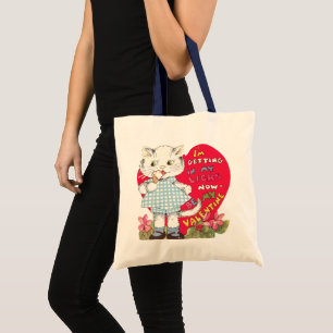 Bolsa Tote Dia dos Namorados Retrô Gato Antigo Comendo Sorvet