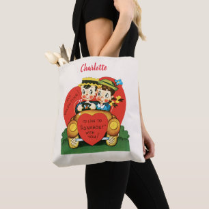 Bolsa Tote Dia dos Namorados retrô, menino e menina vintage n