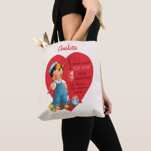 Bolsa Tote Dia dos Namorados Retrô, Menino Vintage Pescando C