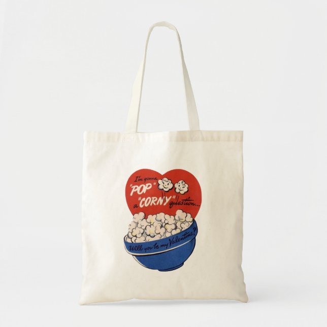 Bolsa Tote Dia dos Namorados Retrô, Pipoca Faça uma Pergunta  (Frente)