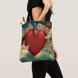 Bolsa Tote Dia dos Namorados Vintage Cherubins Vitorianos no