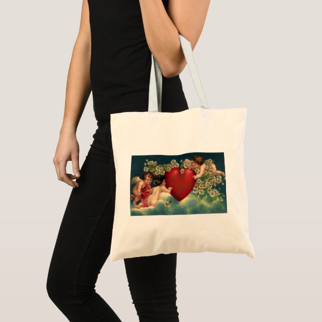 Bolsa Tote Dia dos Namorados Vintage Cherubins Vitorianos no  (Frente (produto))