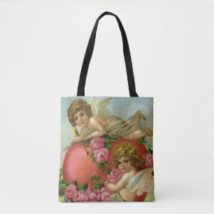 Bolsa Tote Dia dos Namorados Vitoriano Anjos Coração Rosa