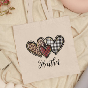 Bolsa Tote Dia dos Namorados Xadrez Leopardo Personalizado