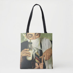 Bolsa Tote Dia dos Pais Vintage, Pai dando mamadeira ao Bebê
