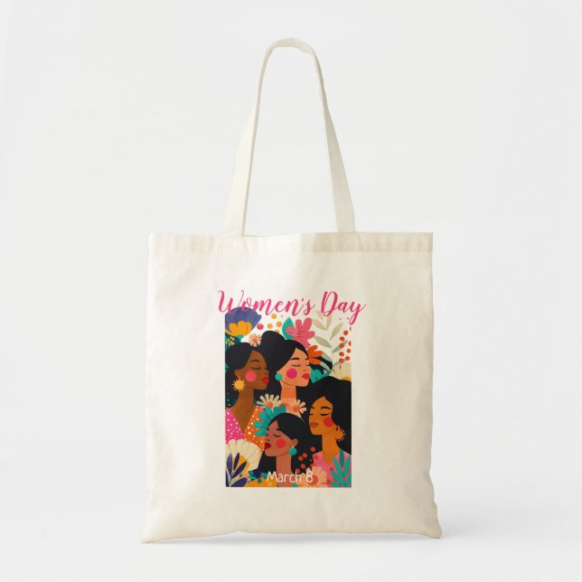 Bolsa Tote Dia Internacional da Mulher Rosa Floral (Frente)