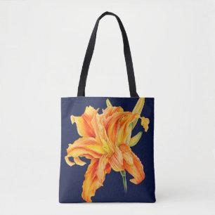 Bolsa Tote Dia Lily, belas artes, laranja e flor verde