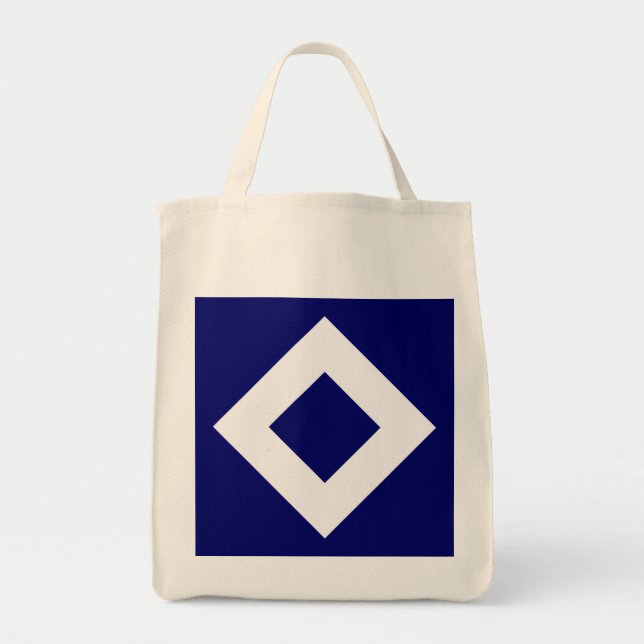 Bolsa Tote Diamante Azul Profundo, Borda Branca Ousada (Frente)