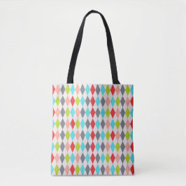 Bolsa Tote Diamante e Bolinhas do padrão Harlequin multicolor