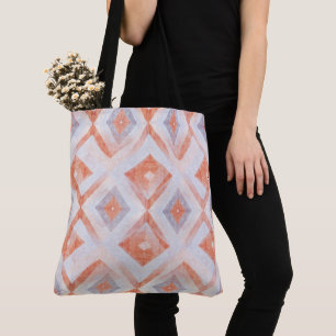 Bolsa Tote Diamante Geométrico Rústico em Terracota e Azul