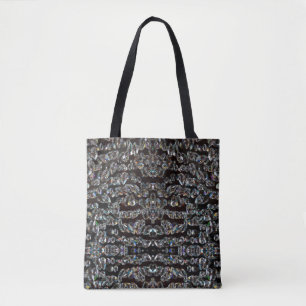 Bolsa Tote Diamante padrão brilhante prata elegante e preto