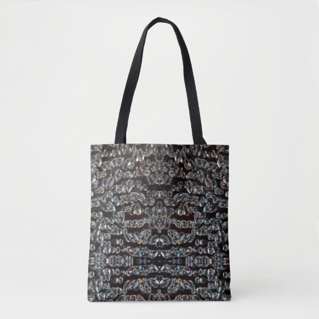 Bolsa Tote Diamante padrão brilhante prata elegante e preto (Frente)