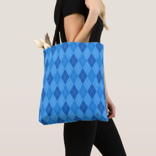 Bolsa Tote Diamantes azuis argyle com linha pontilhada fina