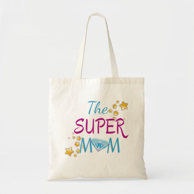 Bolsa Tote Diamantes da Super Mãe dia de as mães belo texto (Frente)