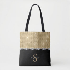 Bolsa Tote Diamantes Monograma Ouro Preto Luxo Sofisticado