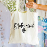 Bolsa Tote Diamond de Bridesmaid de Script Negro Moderno<br><div class="desc">Avise a todos que você é uma dama de honra com um saco de diamantes moderno e chique. Esta bela sacola de tote é a maneira perfeita de dizer obrigado por ser uma dama de honra.</div>