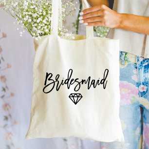Bolsa Tote Diamond de Bridesmaid de Script Negro Moderno