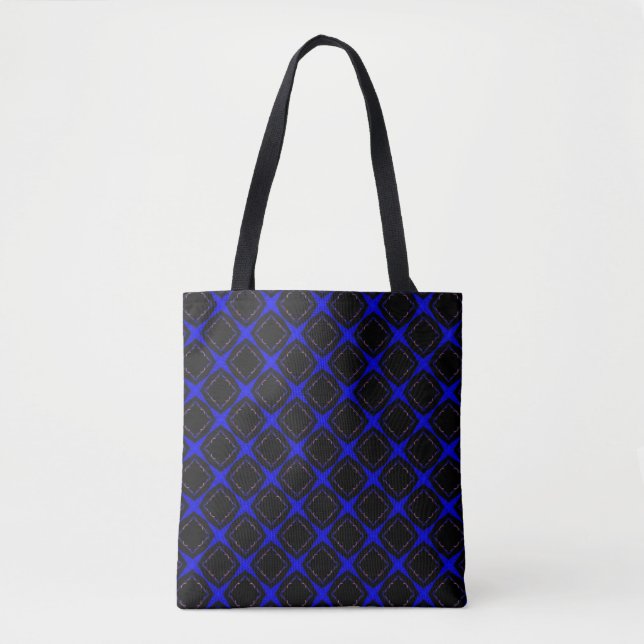 Bolsa Tote Diamond-shaped Pattern, Blue and Black, (Frente)