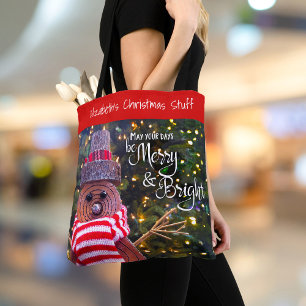 Bolsa Tote Dias de Feliz Bright Russo Natal Nome Snowman