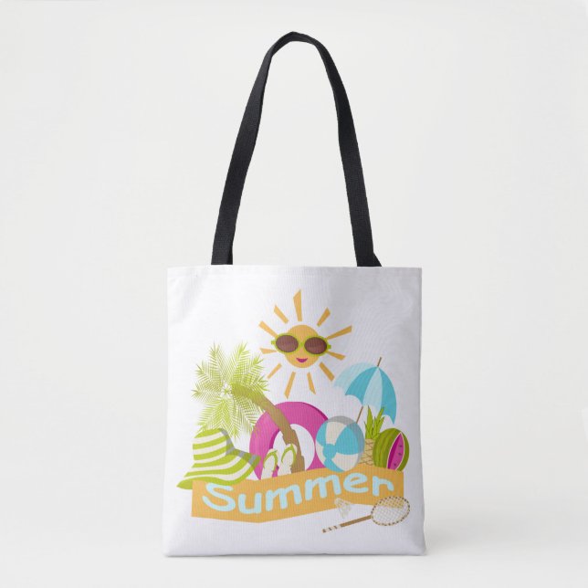 Bolsa Tote Dias de férias na praia sorridentes de sol nos ócu (Frente)