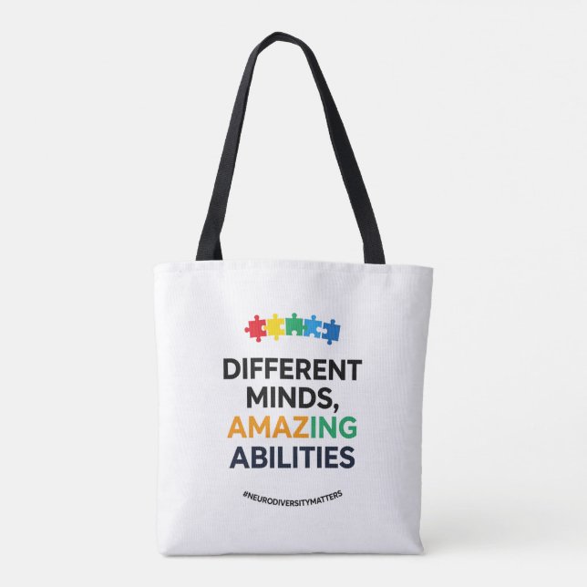 Bolsa Tote Different Minds Amazing Abilities Awareness Art (Verso)