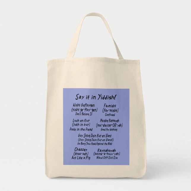 Bolsa Tote Diga-o no azul Yiddish (Frente)