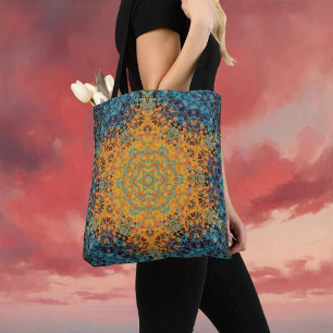 Bolsa Tote Digital Mandala Amarelo Azul e Vermelho