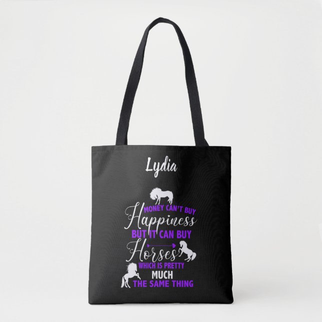 Bolsa Tote Dinheiro Pode Comprar Cavalos Personalizados Roxo  (Frente)