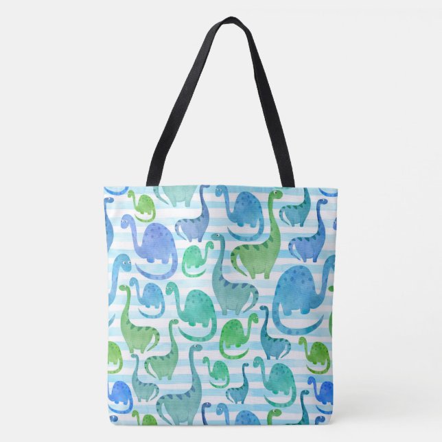 Bolsa Tote Dino Stripe Watercolor Dinossauros Adoráveis (Frente)