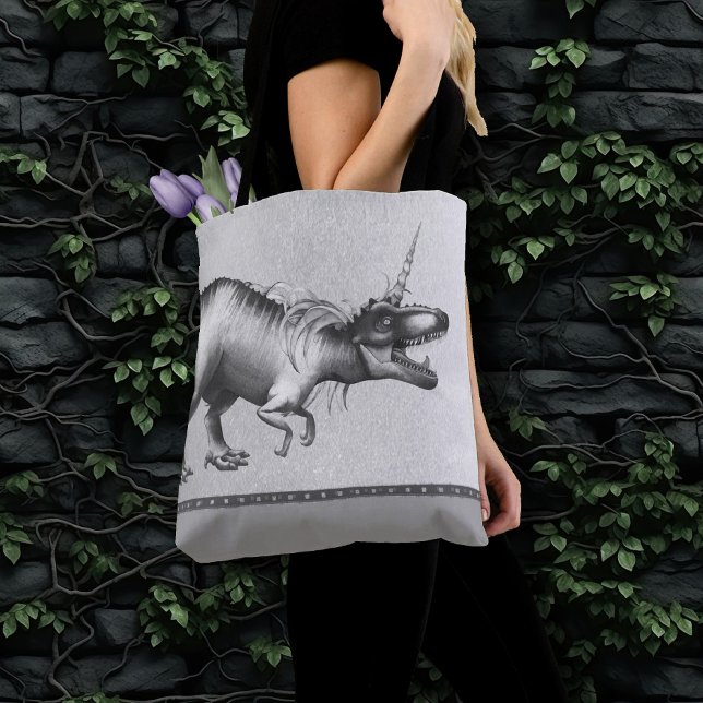 Bolsa Tote Dinocorn Chrome | Dinossauro Silver Unicorn Corado (Criador carregado)