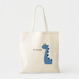 Bolsa Tote Dinossauro Azul Fofo - Nome Personalizado Sophia