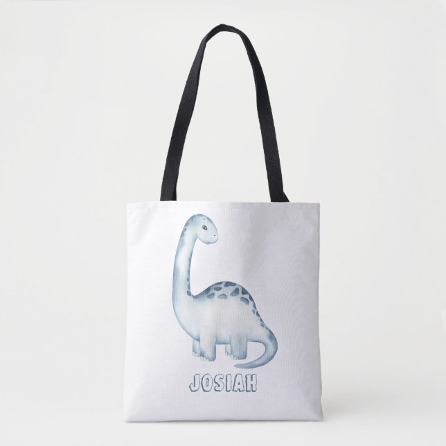 Bolsa Tote Dinossauro Azul para Crianças Cutas Personalizadas (Frente)