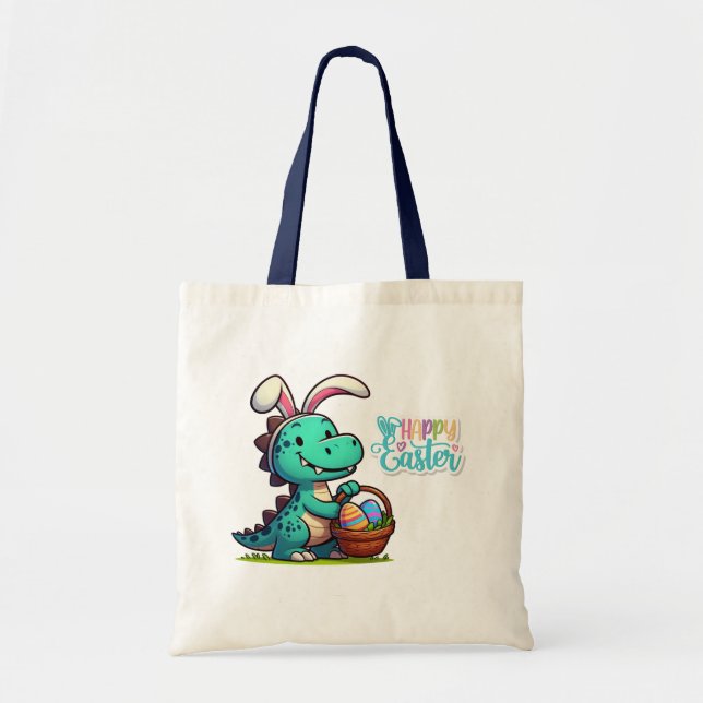 Bolsa Tote Dinossauro bonito, coelho da Páscoa (Frente)