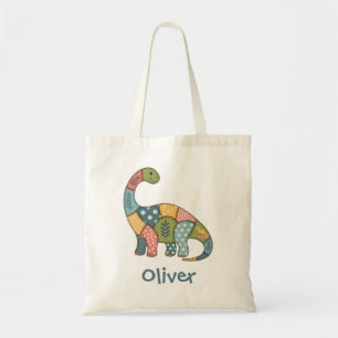 Bolsa Tote Dinossauro Colorido de Patchwork Fofo