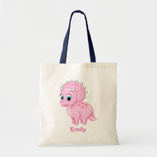Bolsa Tote Dinossauro cor-de-rosa bonito do Triceratops do