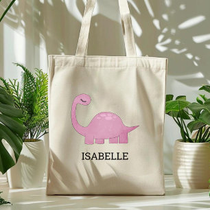 Bolsa Tote Dinossauro Cor-de-Rosa Bonito Personalizado