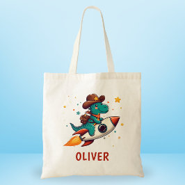 Bolsa Tote Dinossauro Cowboy Fofo Pilotando Foguete Espacial