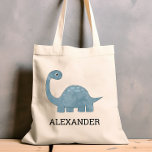 Bolsa Tote Dinossauro de Cinza Azul-Bonita Personalizado Saco<br><div class="desc">Esta bolsa de tote das crianças apresenta uma ilustração fofa de um dinossauro azul cinza. Personalize com o nome do seu filho em letras negras. Faz uma bolsa de excelente!</div>