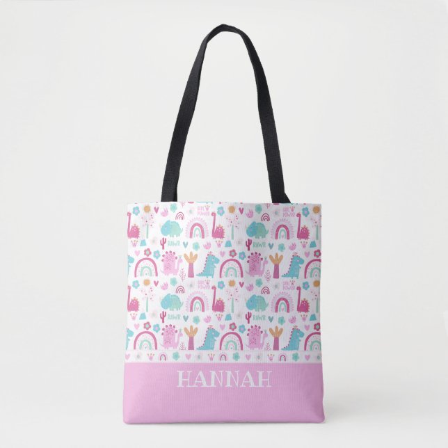 Bolsa Tote Dinossauro de Energia de Meninas Personalizadas (Frente)